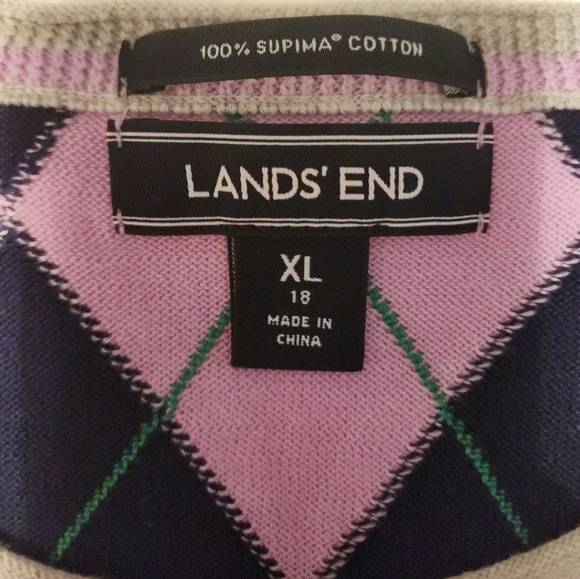 Lands' End Women's Supima Cotton Long Sleeve Cardigan Gray Heather Argyle XL NIP - Picture 4 of 5